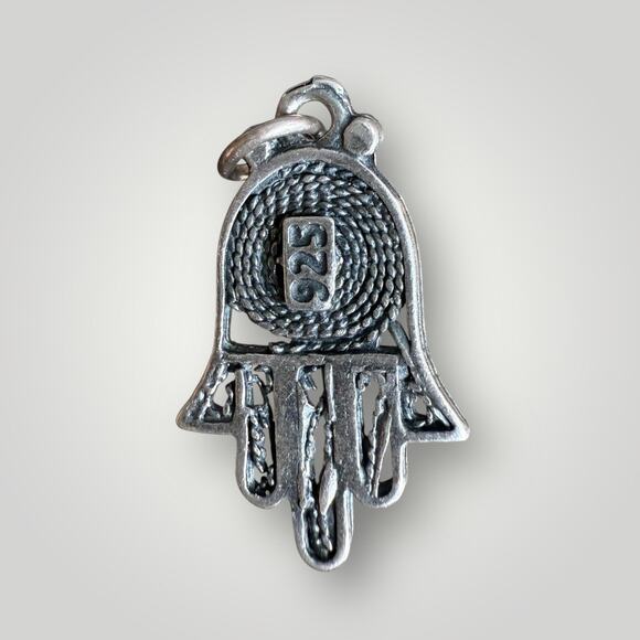 Vintage Sterling Silver 925 Hamsa Hand Pendant with Azurmalachite Stone - Picture 2 of 4